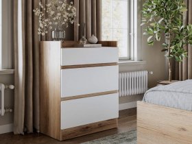 Комод 3 ящика Брауни (дуб делано/белый) в Новом Тартасе - novyj-tartas.mebel-nsk.ru | фото
