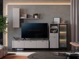Модульная гостиная Рич (кашемир/фрапучино матовый/черный) в Новом Тартасе - novyj-tartas.mebel-nsk.ru | фото