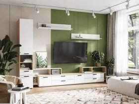Модульная стенка Санса (дуб сонома/белый) в Новом Тартасе - novyj-tartas.mebel-nsk.ru | фото